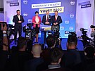 Petr Fiala hovoí na tiskové konferenci ve tábu koalice SPOLU. (24. záí 2022)