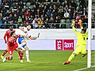 eský branká Tomá Vaclík inkasuje první gól v utkání Ligy národ ve výcarsku.