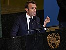 Francouzský prezident Emmanuel Macron promlouvá na 77. zasedání Valného...