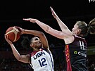 Americká basketbalistka Alyssa Thomasová (vlevo) útoí na belgický ko, stelu...