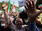 Příznivci íránské vlády se v reakci na protesty proti režimu sešli v Teheránu...