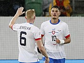 Česká radost, Patrik Schick právě vstřelil gól Švýcarsku gratulovat mu jde...