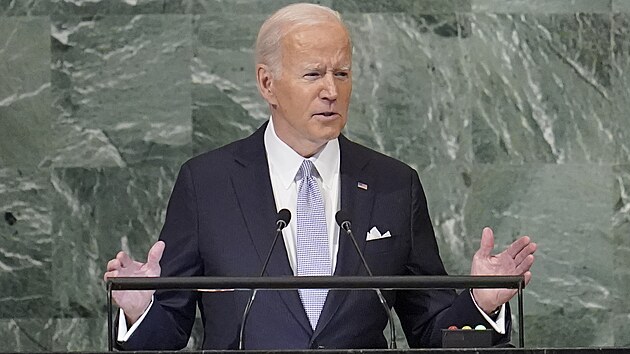 Americký prezident Joe Biden při projevu na Valném shromáždění OSN. (21. září 2022)