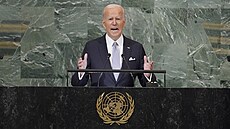 Americký prezident Joe Biden při projevu na Valném shromáždění OSN. (21. září...