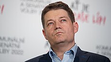 Patrik Nacher na tiskové konferenci ve tábu hnutí ANO (24. záí 2022)