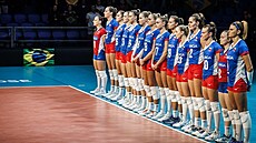 �eské volejbalistky p�ed zápasem s Brazílií.