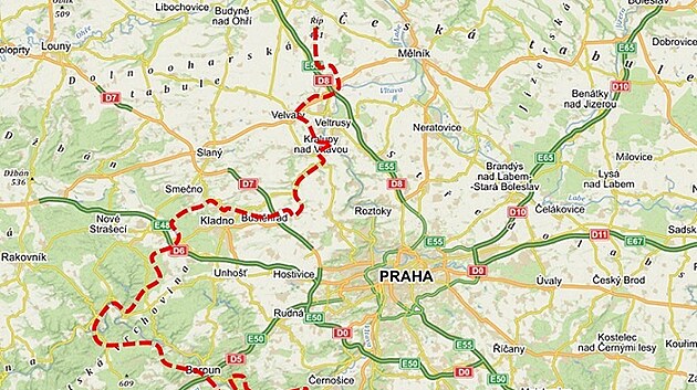 Trasa vede zpadn stranou kolem Prahy pevn po vyznaench turistickch cestch.