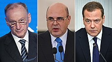 Zleva Nikolaj Patrušev, Michail Mišustin a Dmitrij Medveděv | na serveru Lidovky.cz | aktuální zprávy