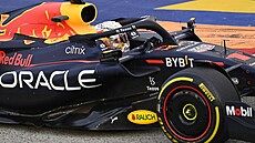 Max Verstappen z Red Bullu v tréninku na Velkou cenu Singapuru F1.