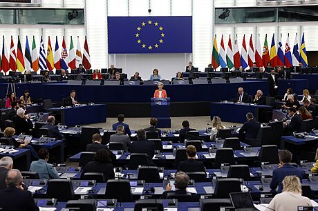 Pedsedkyn Evropské komise Ursula von der Leyenová má proslov v Evropském...