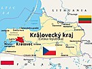 Mapa Kaliningradské oblasti pejmenované na Královecký kraj. Vznikla na základ...