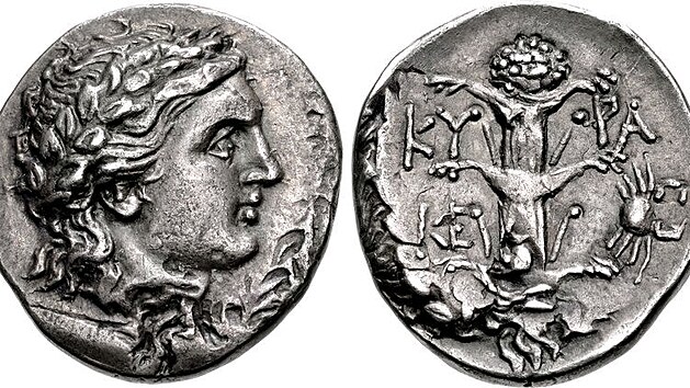 Kyrnsk mince mla na pedn stran portrt krle Magase, na zadn stran obrzek zzranho silfia.