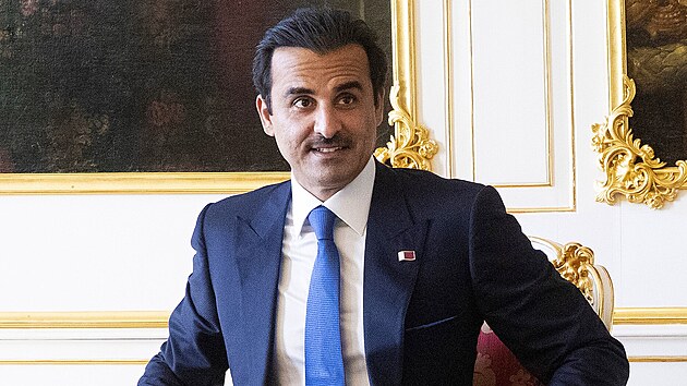 Katarský emír Tamim bin Hamad Sání na návštěvě v Praze. (5. října 2022)
