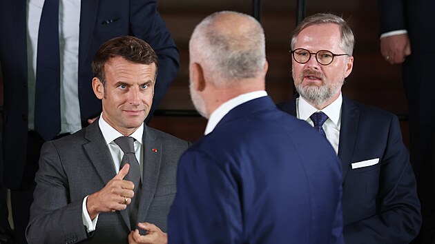Prvn jednn irho formtu evropskch zem, Evropskho politickho spoleenstv. Na snimku Emmanuel Macron a Petr Fiala. (6. jna 2022)