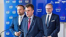 Koalice SPOLU (ODS, KDU-SL a TOP 09) pedstavila na tiskové konferenci...