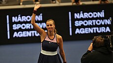 Petra Kvitová během zápasu 1. kola ostravského turnaje WTA.