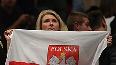 Polská fanynka podporuje Igu wiatekovou na turnaji v Ostrav.