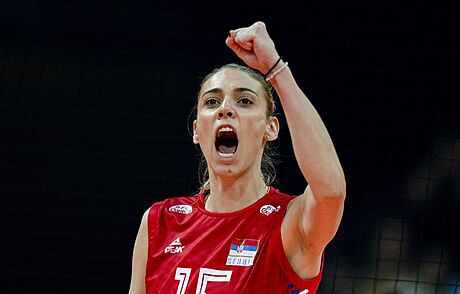 Srbská volejbalistka Jovana Stevanoviová se raduje bhem finále mistrovství...