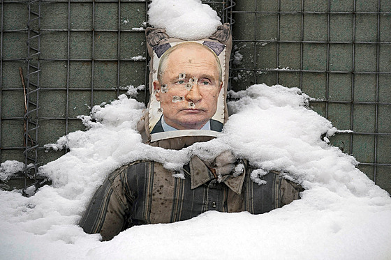 Portrét prezidenta Putina poslouil jako ter v ukrajinské Luhanské oblasti...