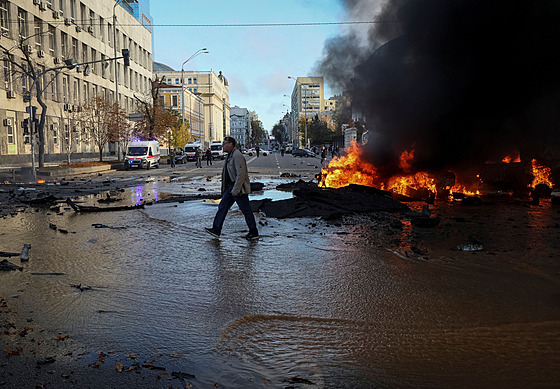 Ruské stely zasáhly centrum Kyjeva. (10. íjna 2022)