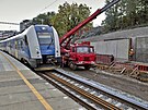 Na vznikaj�c� �elezni�n� zast�vce Plze�-Slovany nyn� stavebn� d�ln�ci zpev�uj�...
