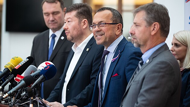 Tiskov konference SPD. Na snmku hovo Jaroslav Foldyna. (11. jna 2022)