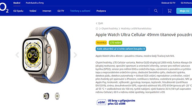 O2 podpora eSIM pro hodinky Apple Watch