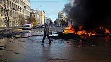 Ruské stely zasáhly centrum Kyjeva. (10. íjna 2022)