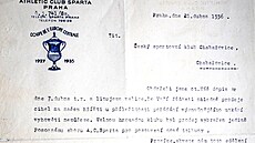 Dopis fotbalové Sparty Praha chabaovickému klubu z roku 1936.