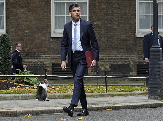 Nový britský premiér Rishi Sunak pichází do Downing Street. (25. íjna 2022)