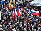 V Brn� lid� demonstruj� za demisi vl�dy Petra Fialy. (28. ��jna 2022)
