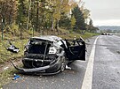 Dopravn� nehoda na d�lnici D10 u obce Brodce (22. ��jna 2022)