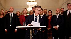 Stockholm. Nový védský premiér Ulf Kristersson pedstavuje svoji pravicovou...