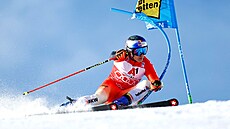 Švýcar Marco Odermatt jede první kolo obřího slalomu v Söldenu.