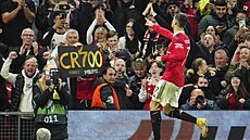 Cristiano Ronaldo oslavuje gól v zápase Evropské ligy proti �eriffu Tiraspol.