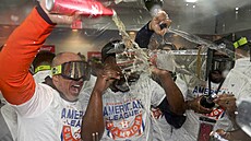 Radost hrá�� Houston Astros z triumfu v American League Championship.