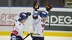 Tomá� �achotský z �eských Bud�jovic (vpravo) se raduje ze vst�eleného gólu...