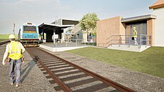 Vizualizace nové výpravní budovy v Ai (nádraí, elezniní stanice).