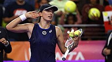 Polská tenistka Iga Šwiateková během prvního zápasu Turnaje mistryň