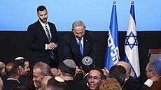 Benjamin Netanjahu v sídle své strany během izraelských parlamentních voleb v...