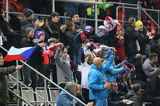 Radost eských fanouk z gólu v zápase s Faerskými ostrovy.
