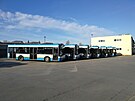 Autobusy vyslané na Ukrajinu ostravským dopravním podnikem. (10. listopadu 2021)
