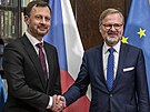 Premiér Petr Fiala se seel v Praze se slovenským premiérem Eduardem Hegerem....