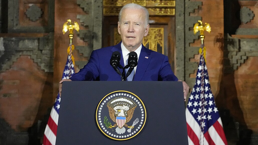 Prezident Spojených stát Joe Biden na tiskové konferenci po setkání s ínským...