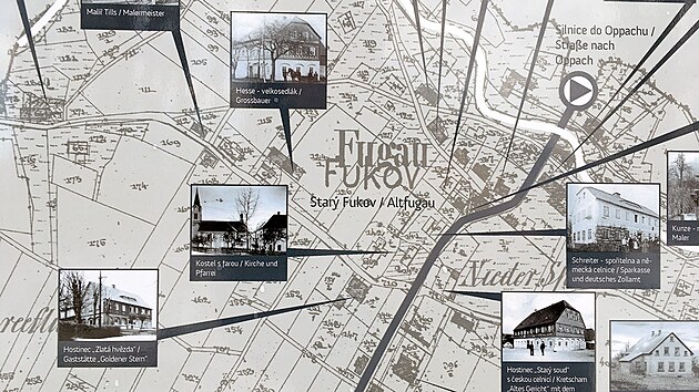 Velk informan tabule s rozmstnm jednotlivch staveb v centru bvalho Fukova