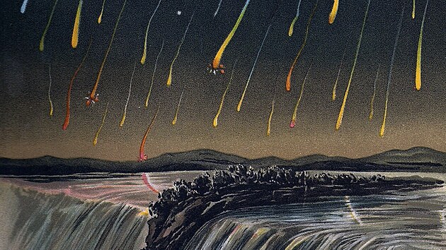 Dobová kresba meteorického deště z roku 1833.