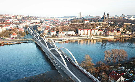 Vizualizace vítzného návrhu nového mostu na Výtoni (23. listopadu 2022)
