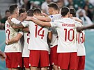 Poltí fotbalisté oslavují gól Piotra Zieliského v utkání proti Saúdské Arábii.