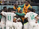 Senegaltí fotbalisté oslavují gól v utkání proti Ekvádoru.