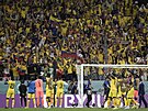Hrái Ekvádoru se spolu se svými fanouky radují z výhry nad Katarem